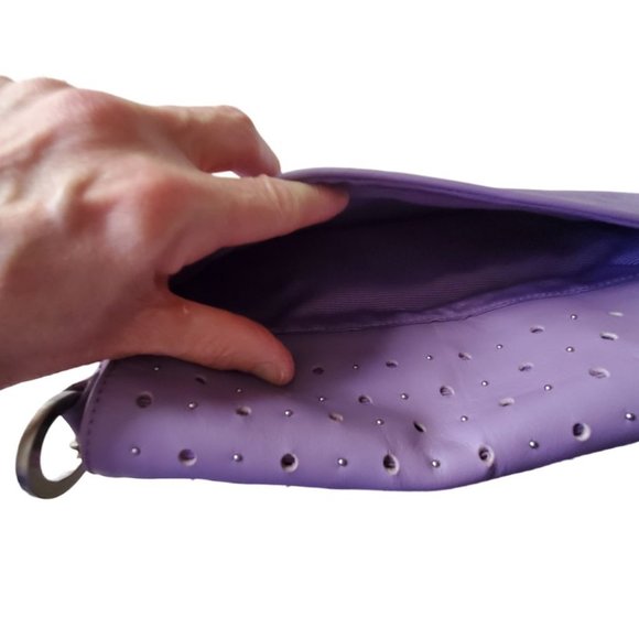 Ann Taylor Leather, Suede, & Brushed Silver Shoulder Handbag | NWOT | Lavender - Picture 5 of 14